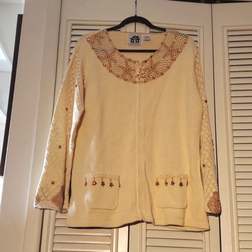 Like new! Vintage Storybook Knits zip starfish & scallop embellished sweater